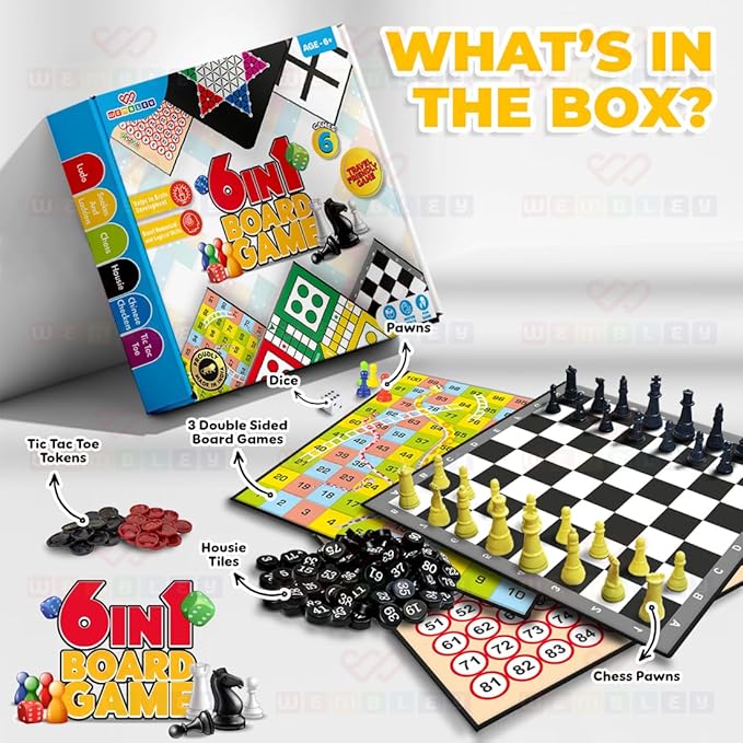 Wembley 6 in 1 Classic Board Game for Kids & Adults
