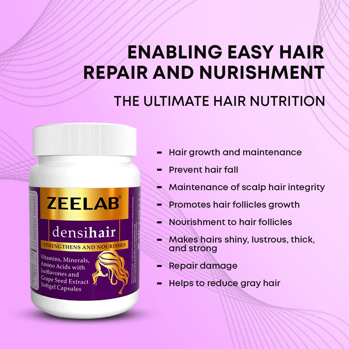 Zeelab Densihair Capsules | 30 Softgel Capsules in Bottle | Biotin Supplement for Women Hair Growth | Multivitamin Hair Care Products for Women