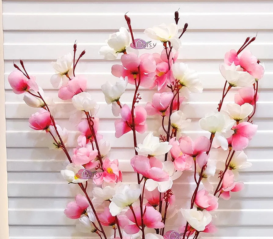 Artificial Flowers Bunch Cherry Blossom Ideal for vase Without vase Pink Mix 55 cm Height Fabric