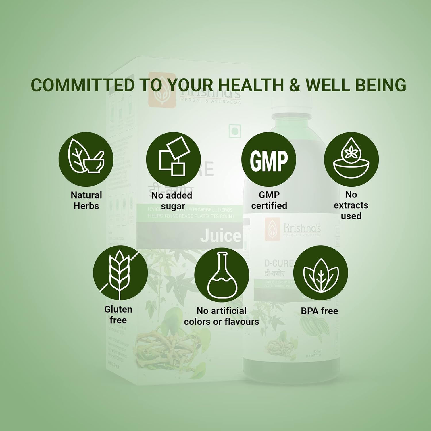 KRISHNA'S HERBAL & AYURVEDA D Cure Juice -500 Ml|Support For Blood Platelets Count|Papaya Leaf,Giloy,Tulsi,Pipar,Pipla Mool,Chavya,Chitrak,Sounth,Haldi|Detoxifies&Rejuvenates Body