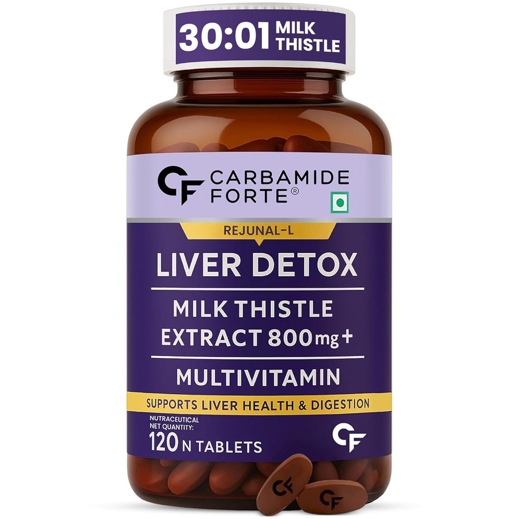 Carbamide Forte Liver Detox Supplement with Milk Thistle | 800mg Milk Thistle Extract (30:1) | Liver Detox Tablets with Added Multivitamins & Amino Acids â€“ 120 Veg Tablets