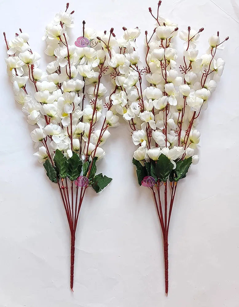 Artificial Flowers Bunch for Decoration Cherry Blossom Ideal for vaseWithout vase White