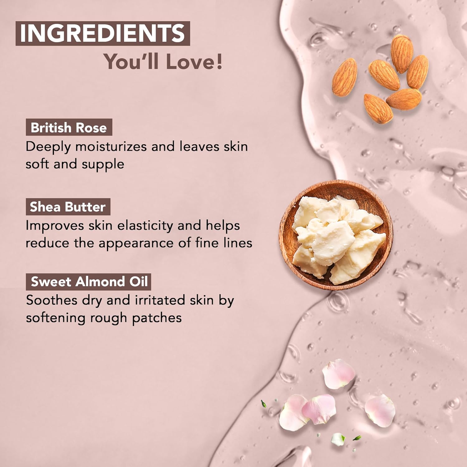 Botanic Hearth British Rose & Almond Body Wash Shower Gel for Women & Men with Shea Butter | Moisturizing & Softening Body Wash for Men & Women | Sulfate & Paraben Free | 245ml