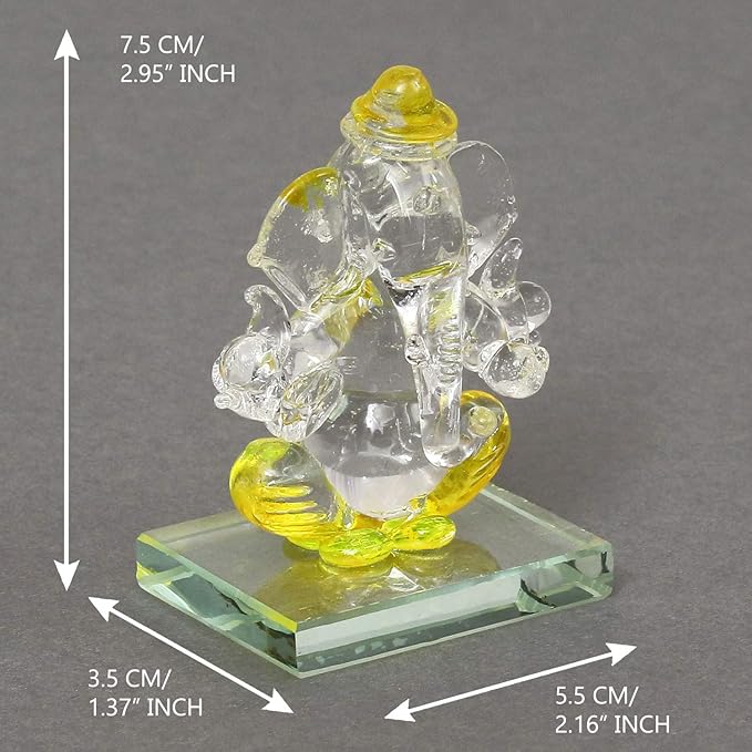 Ecraftindia Yellow and Transparent Double Sided Crystal Car Ganesha Showpiece