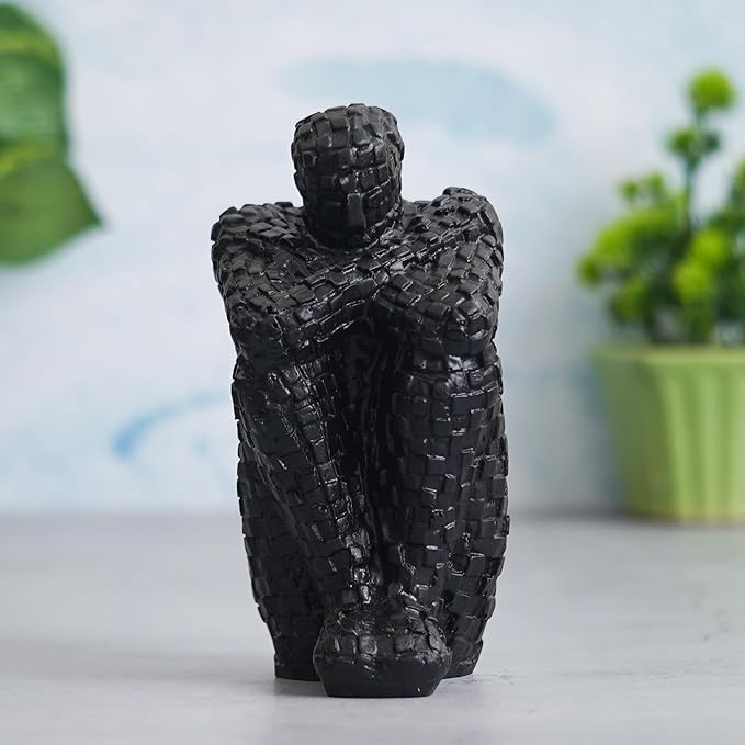 Ecraftindia Black Polyresin Handcrafted Thinking Man Statue Human Figurine | Perfect for Office Desks