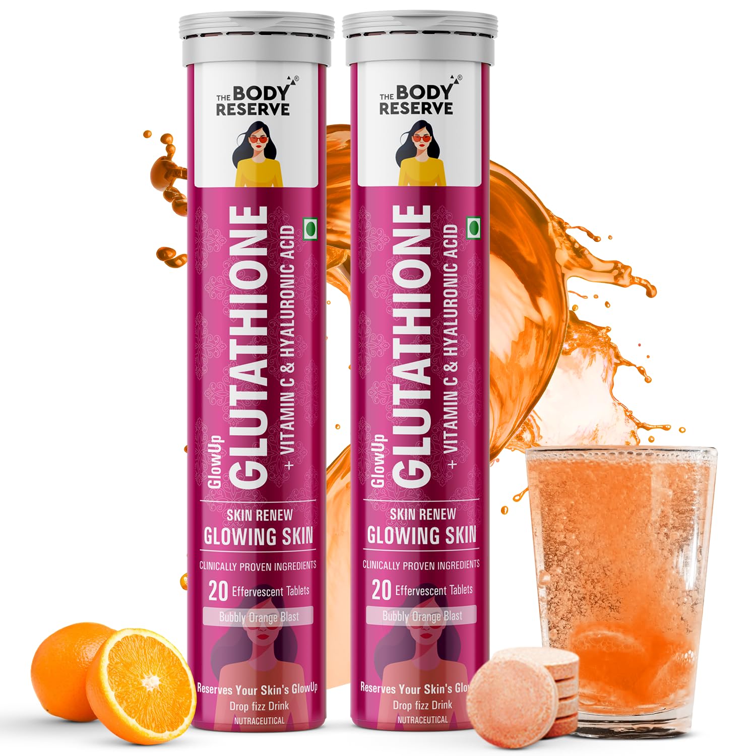 The Body Reserve Glutathione Tablets For Glowing Skin With Vitamin C Each - 20 tabs (Pack of 2)