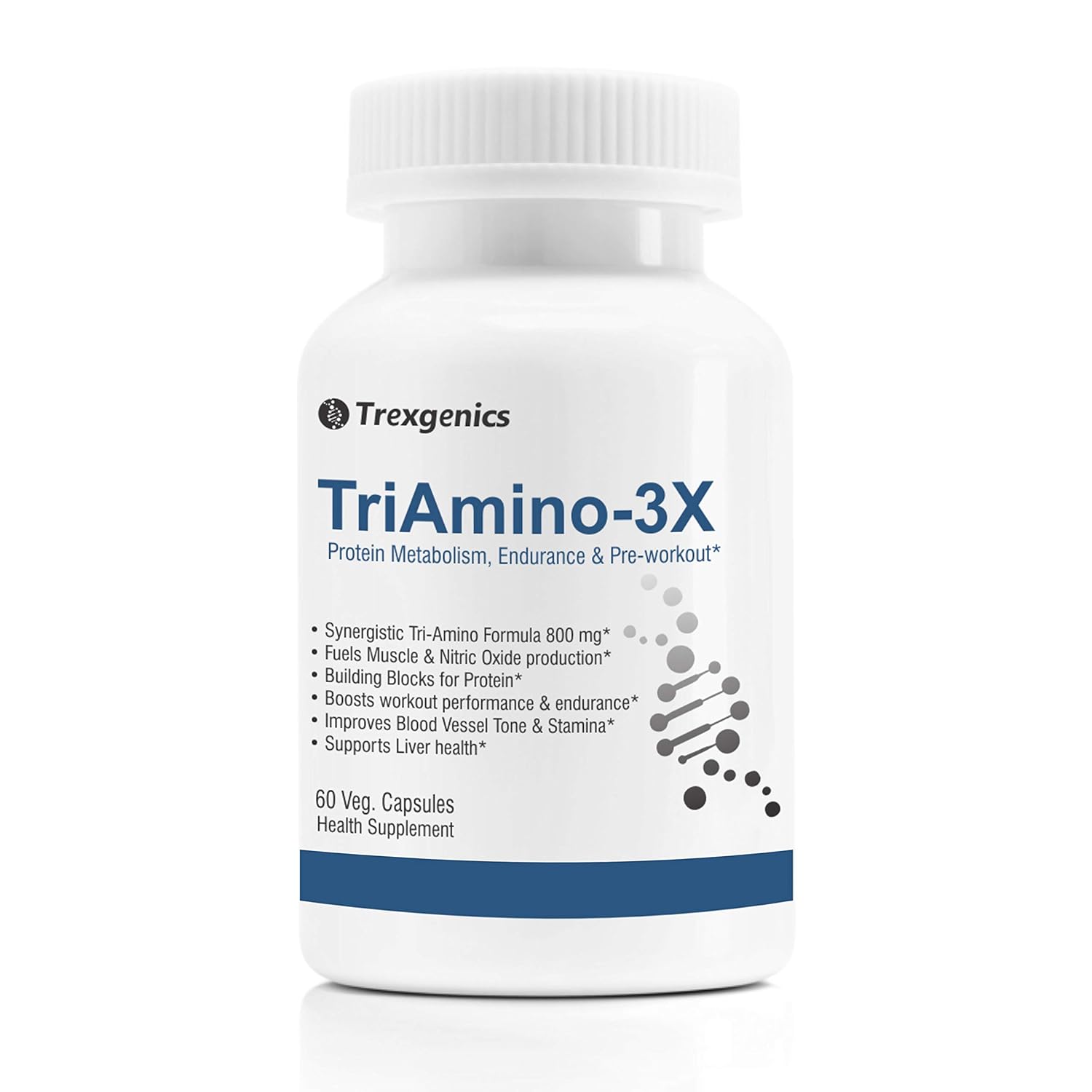 TrexgenicsÂ® TRIAMINO-3X Advanced Nitric Oxide Precursor, Protein Metabolism, Endurance, Recovery, Blood Circulation & Pre-Workout, L Arginine 300mg, Ornithine 250 mg & Lysine 250mg/Capsule (60 Veg. Capsules)
