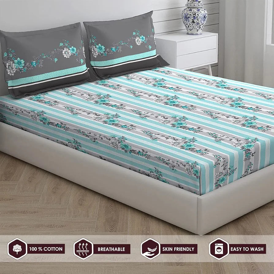Layers Tivoli Cotton Bedsheet Set for All Seasons Lightweight 104 TC Queen Size Dark Beige Color