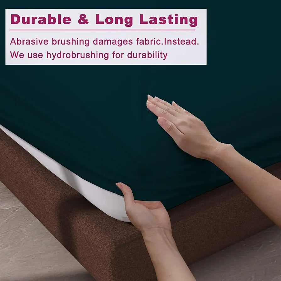 Trance Home Linen 100% Cotton 78x60 inch Queen Elastic Fitted Bedsheet 400TC Premium Queen Double Bed Size Plain with 2 Pillow Covers Colour Teal