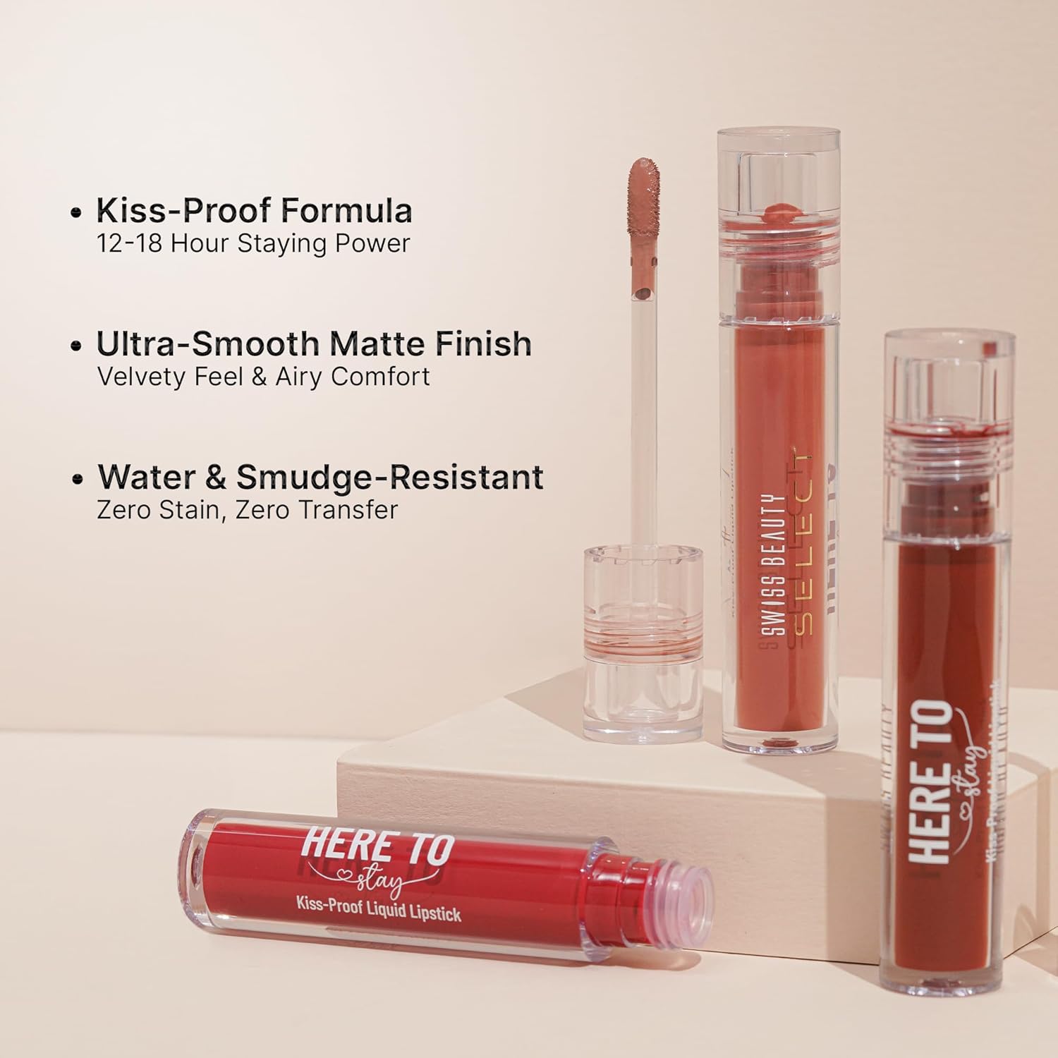 Swiss Beauty Select Here To Stay Liquid Matte Lipstick with Kiss-Proof Formula | Infused with Vitamin E | Non-Transfer, Smudgeproof | 12-18 Hrs Stay | Shade - Delicate Cocoa, 3ml |