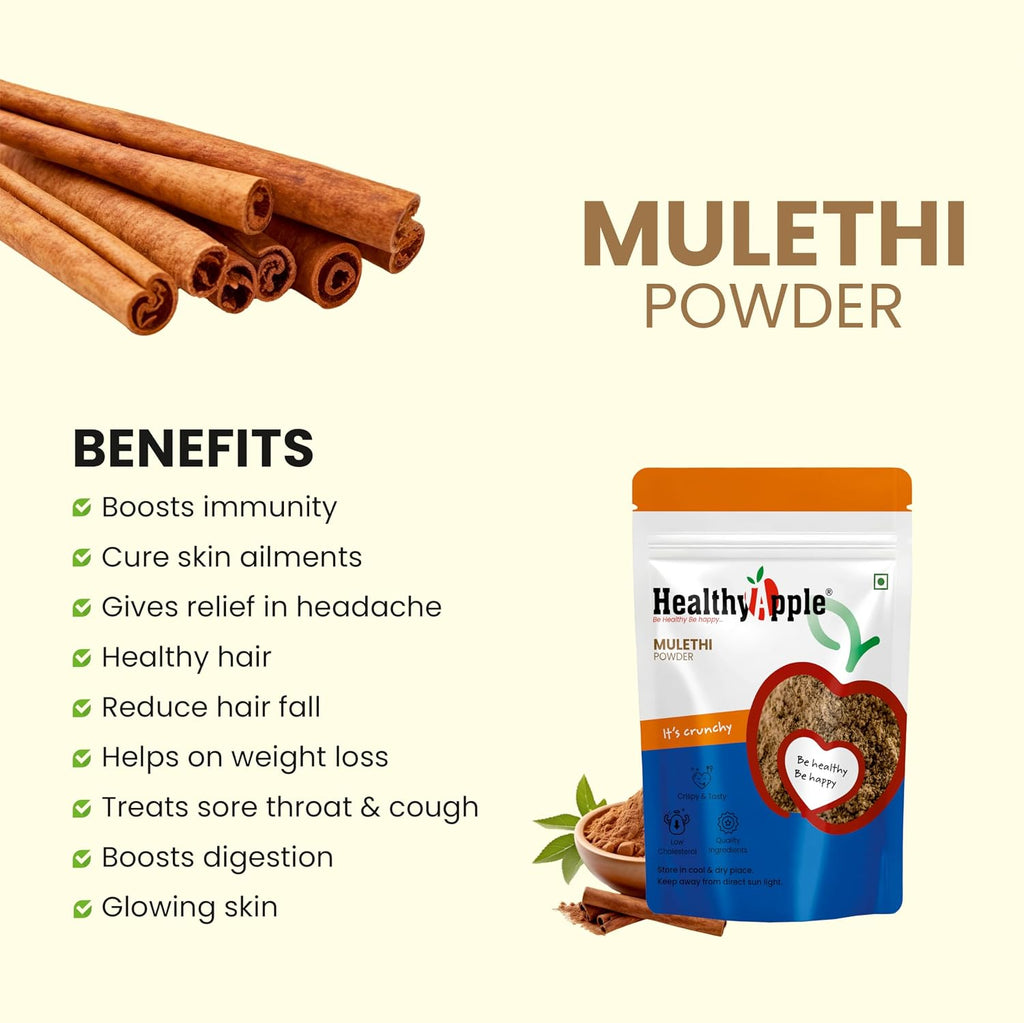 Healthy Apple Organic Liquorice/Mulethi Powder/Athimathuram Powder for Skin Whitening, Hair Care and Face - 250GM