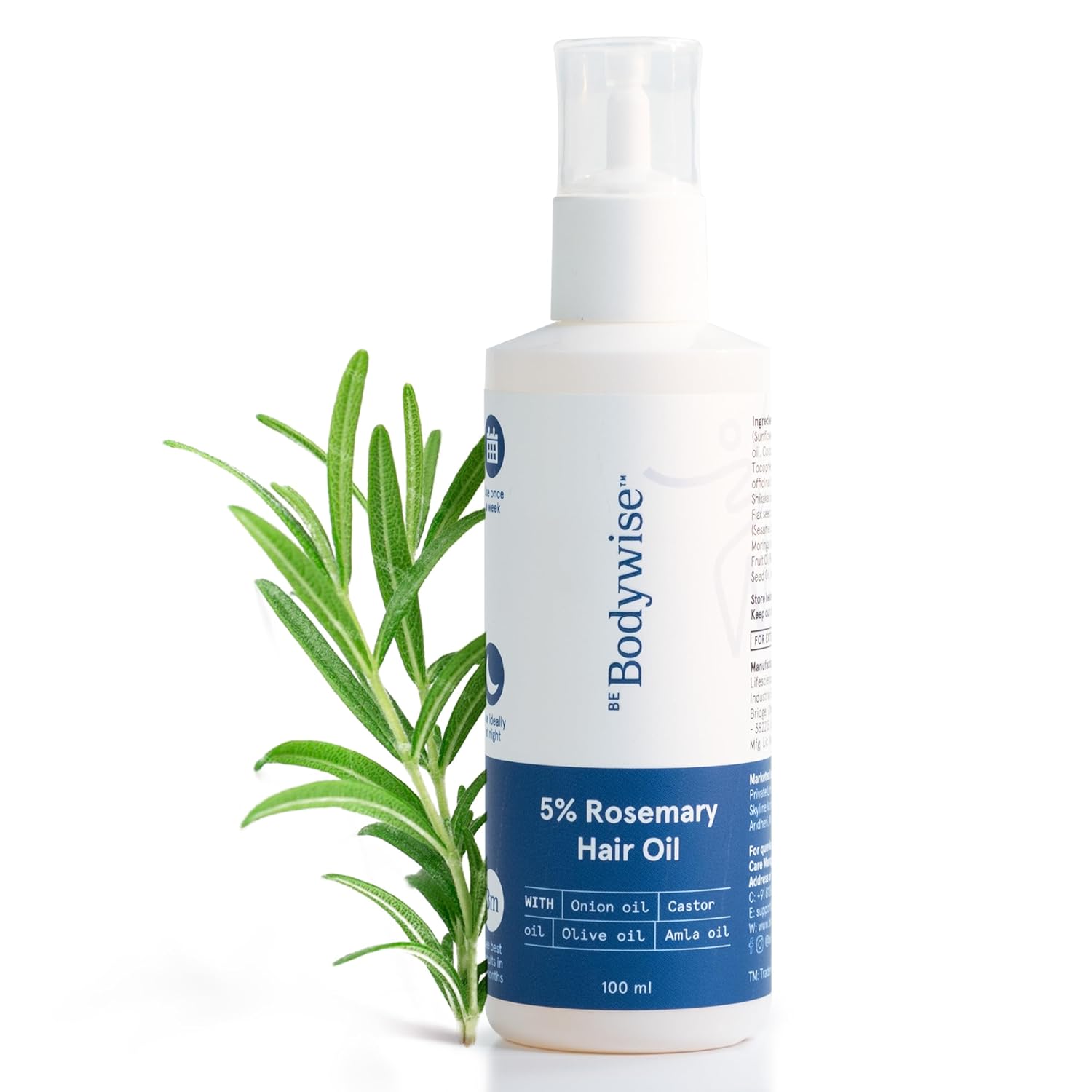 Be Bodywise 5% Rosemary Hair Growth Oil 100ml | With Goodness of 14 Essential Oils | Reduces Hair Fall, Nourishes Scalp & Promotes Hair Growth | Paraben, Mineral Oil Free