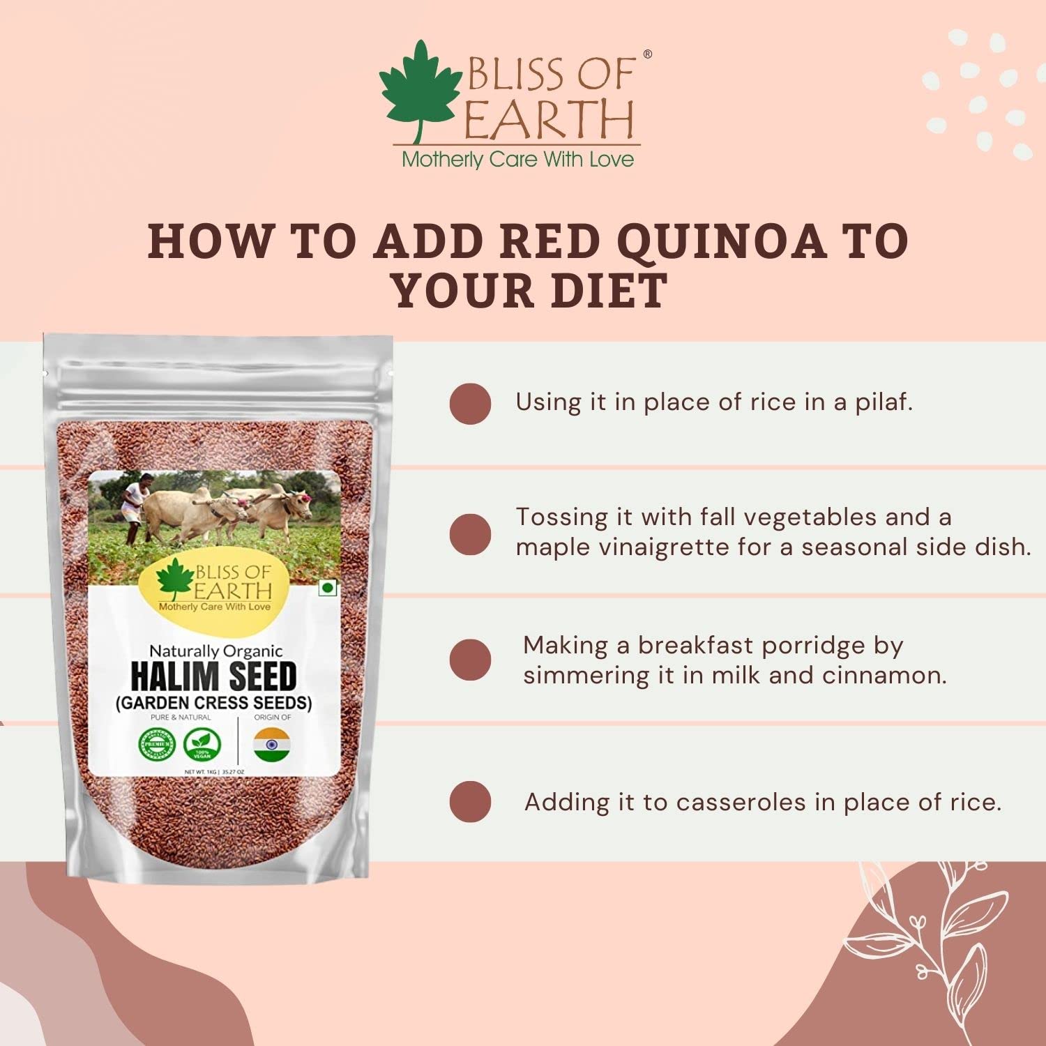 Bliss of Earth Organic Red Quinoa 700gm For Weight Loss, Raw Super food