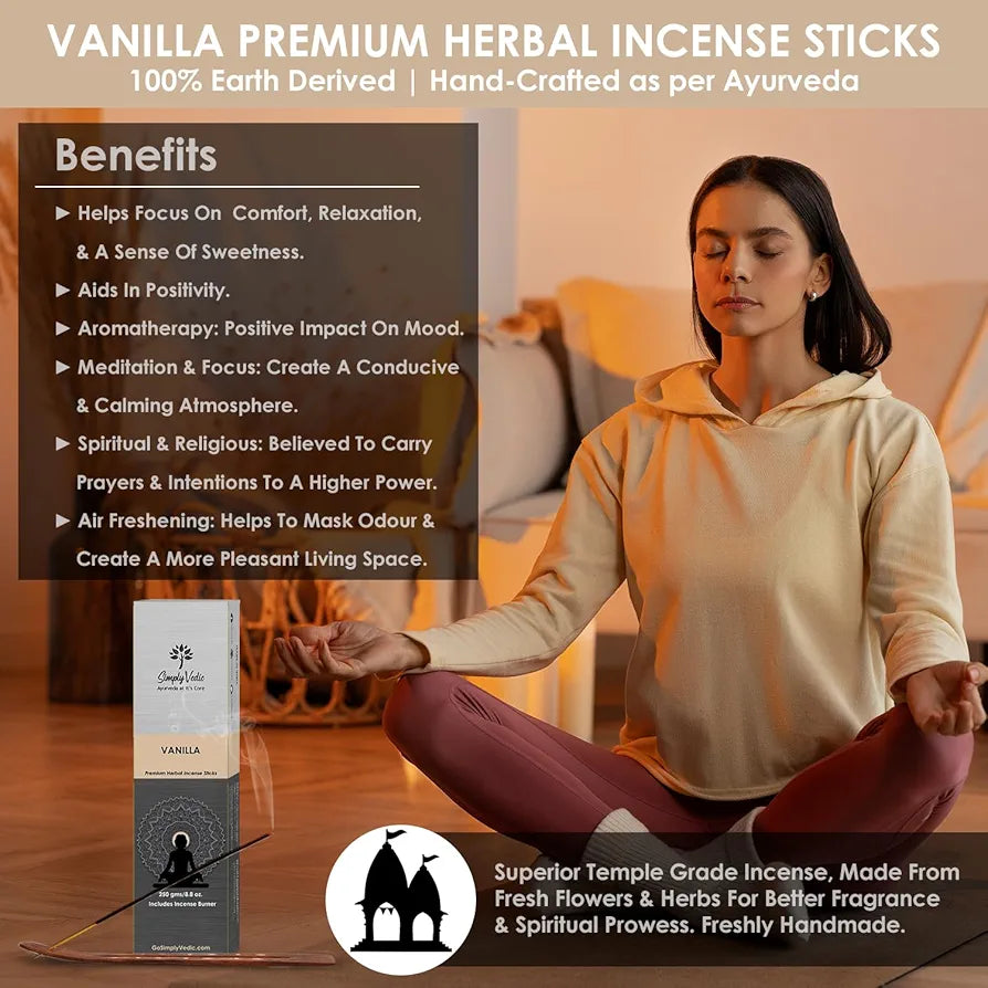Simply Vedic Vanilla Incense Sticks  Pack Charcoal-Free