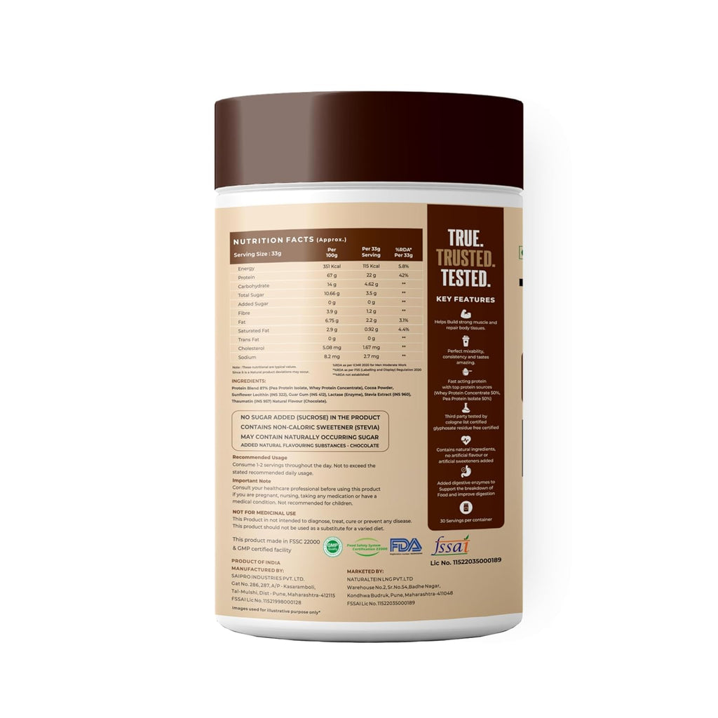 NATURALTEIN The Good Prot â€“ 1 kg (Chocolate) | 22 g Protein per Serving | No Artificial Flavours | Plant & Whey Protein Blend | Naturally Sourced Protein for Strength & Recovery