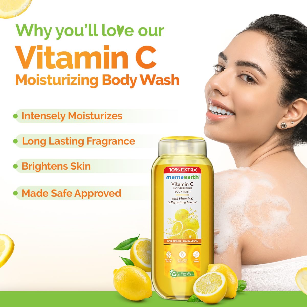 Mamaearth Vitamin C Moisturizing Body Wash with Vitamin C & Refreshing Lemon Scent for Skin Illumination- 275ml|Deeply Cleanses|Intensely Moisturizes|Long-Lasting Fragrance|Radiant Glow|All Skin Types