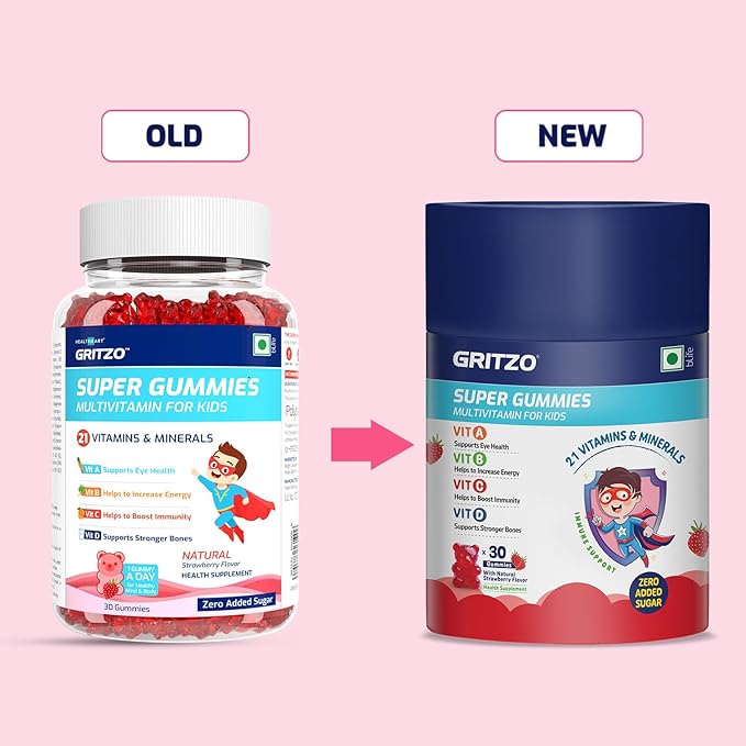 Gritzo Super Gummies Multivitamin for Kids Natural Strawberry Flavour - 30 gummies