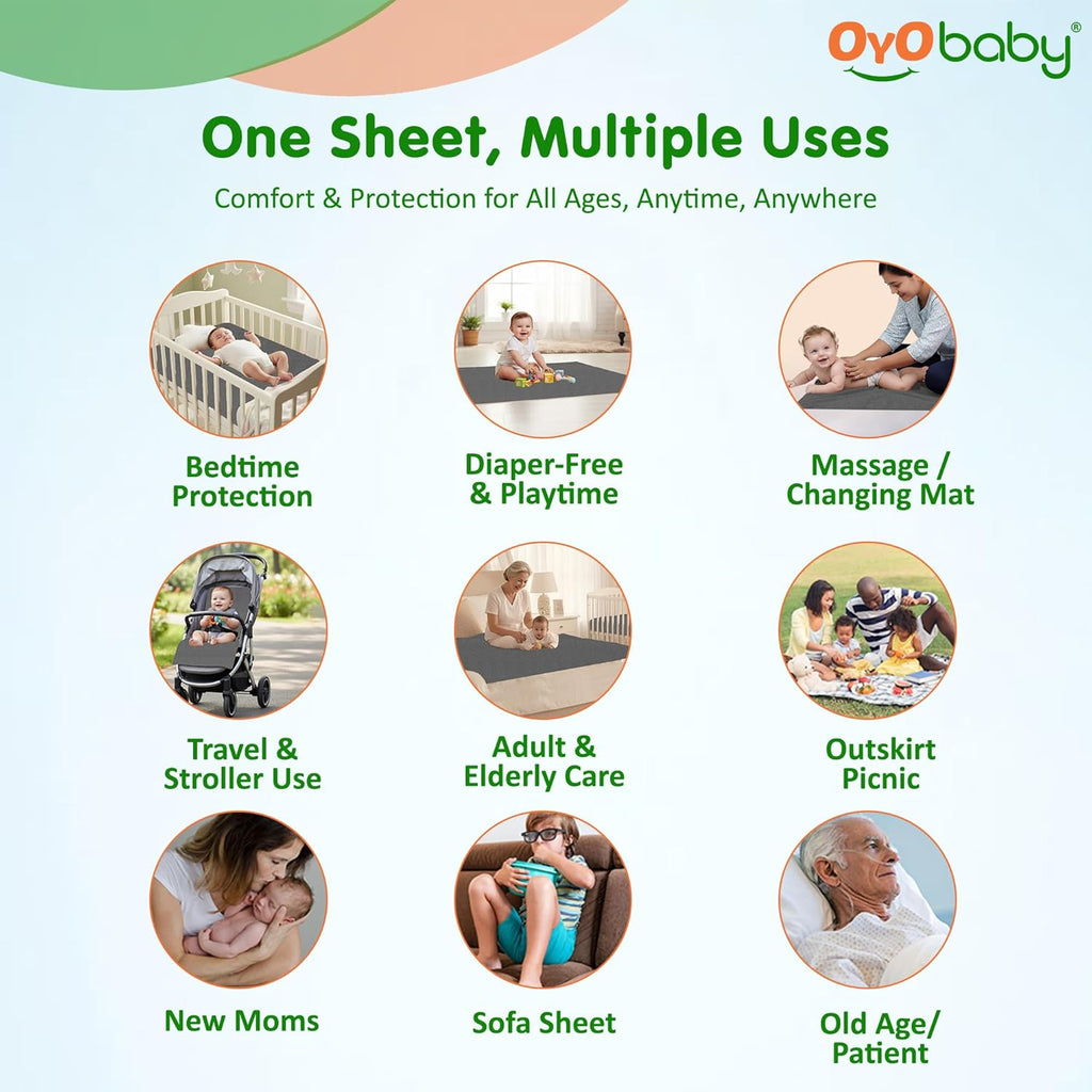 OYO BABY Extra Absorbent Waterproof Baby Dry Sheet | Quick Dry Sheet for New Born Baby Bed Protector, Soft & Breathable Rubber Sheet for Bed (Grey + Salmon Rose, Small Combo 2)