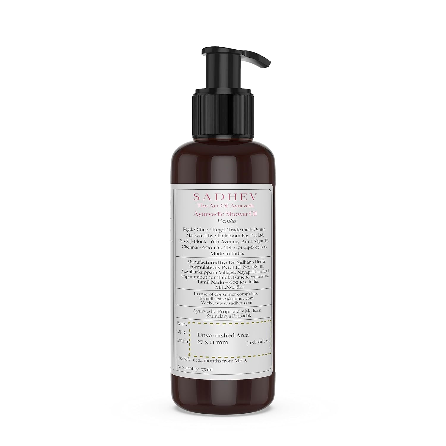 Sadhev Ayurvedic Shower Oil With Goodness Of Vanilla For Hydration And Moistrization
