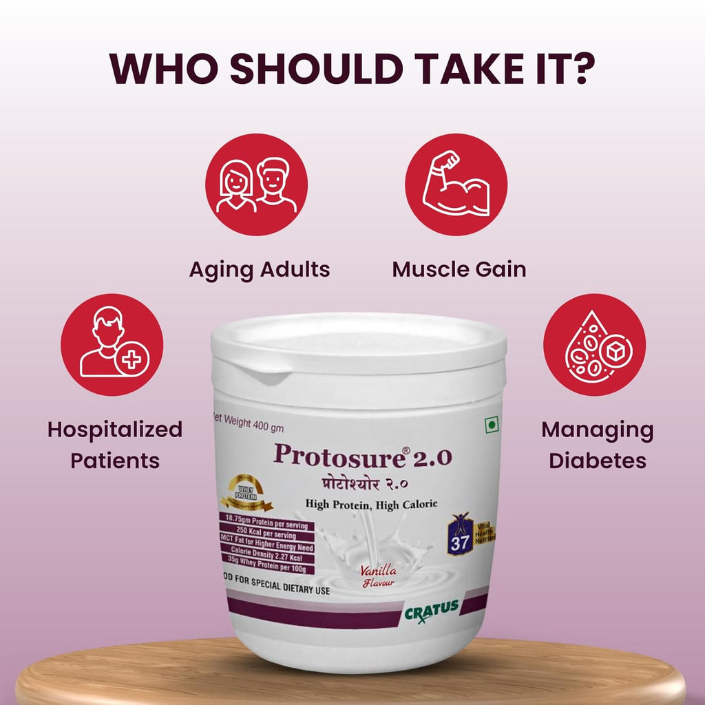 Cratus Protosure 2.0 - Helps Manage Diabetes | Rich in Proteins and Calories | Easily Digestible Fats | Filled with Essential Vitamins and Minerals | Low Glycemic Index