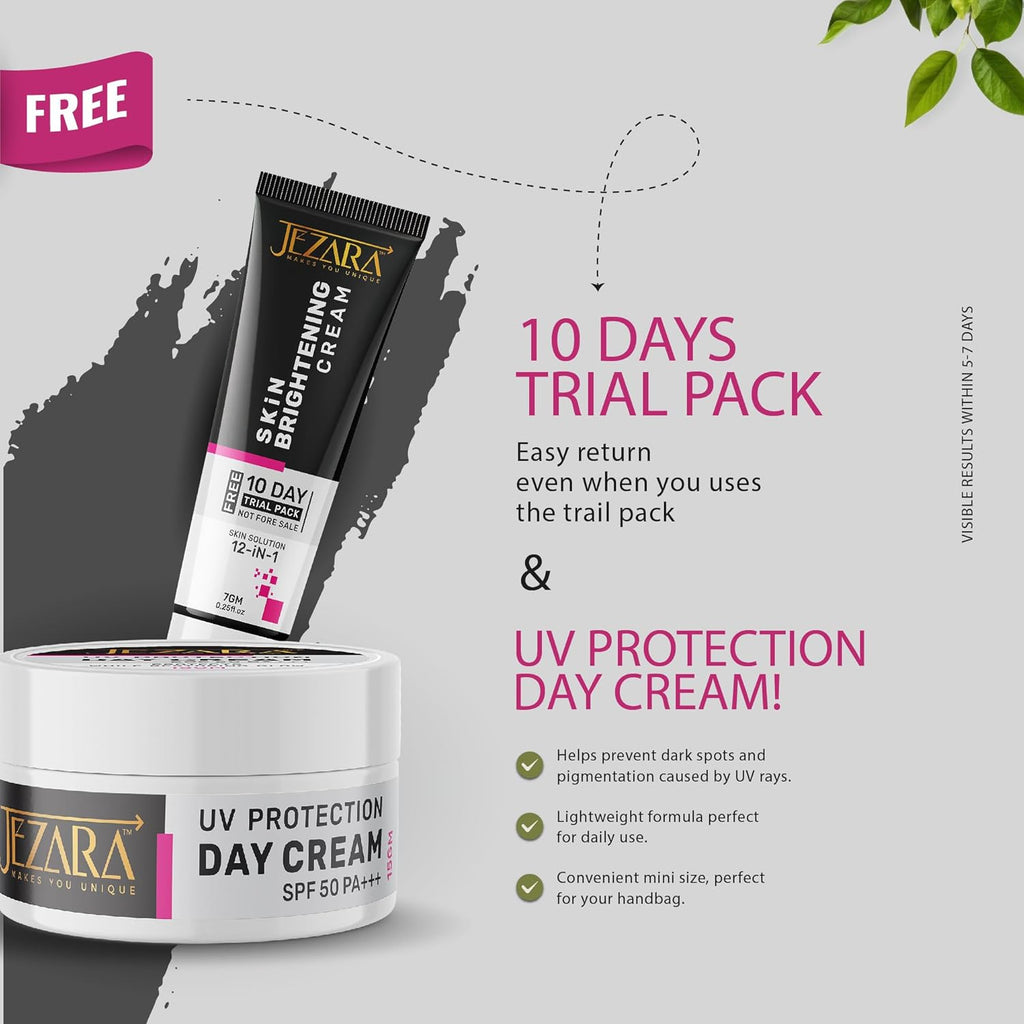 JEZARA Natural Skin Glowing Face Cream for Women & Men | SPF 50++ Sun Protection | Day & Night Cream for Pimples, Blackheads & Dead Skin | 45g