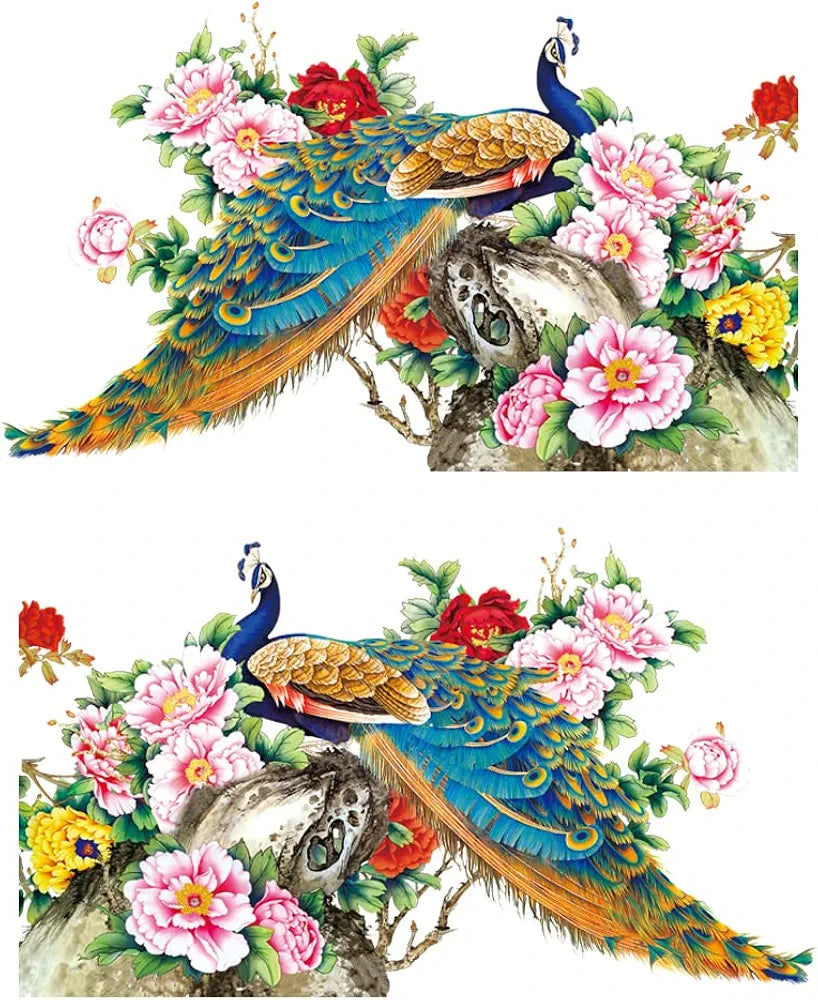 Rangoli New Modern Art Two Aesthetic Beautiful Peacocks Large Wall Sticker Size-50cm*70cm, PVC