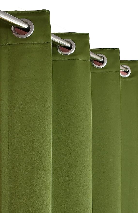 Loomlyfe Mehendi Green Solid Thermal Insulated Grommet Blackout Curtains for Window | 5 Feet | Set of 2