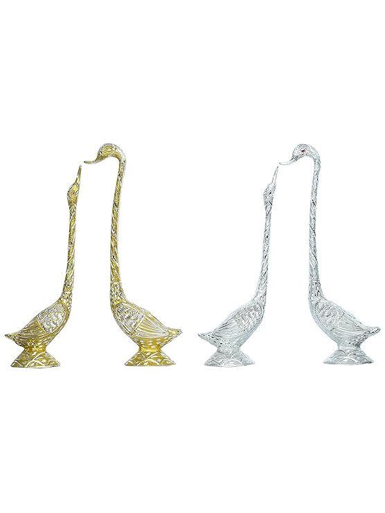 Ecraftindia Set of Two 16.5 Inch Silver Kissing Swan Couple Handcrafted Decorative Figurine