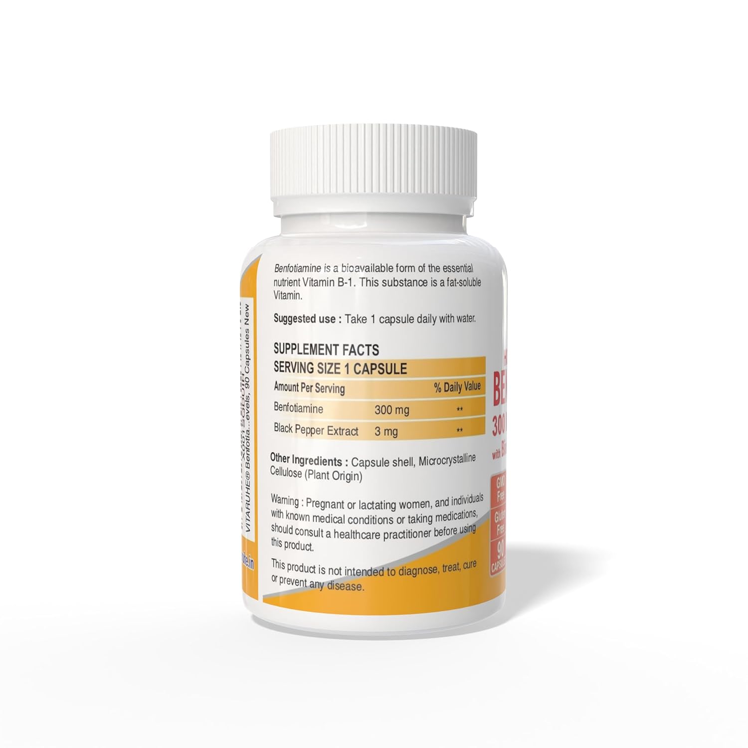 VITARUHE® Benfotiamine 300 Mg With Bioperine, Helps Maintain Blood Sugar Levels Supplement, 90 Capsules