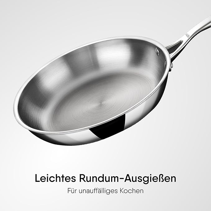 Stahl Artisan Triply Stainless Steel Fry Pan With Lid | Induction & Gas Stove Compatible Frying Pan | 1.3 L  22 Cm