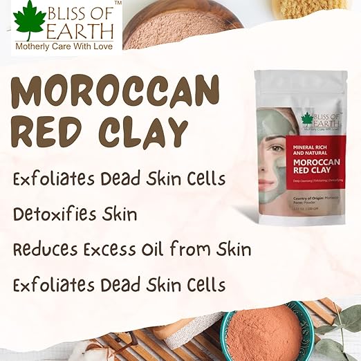 Bliss of Earth Original Moroccan Red Clay Powder - 100 ml