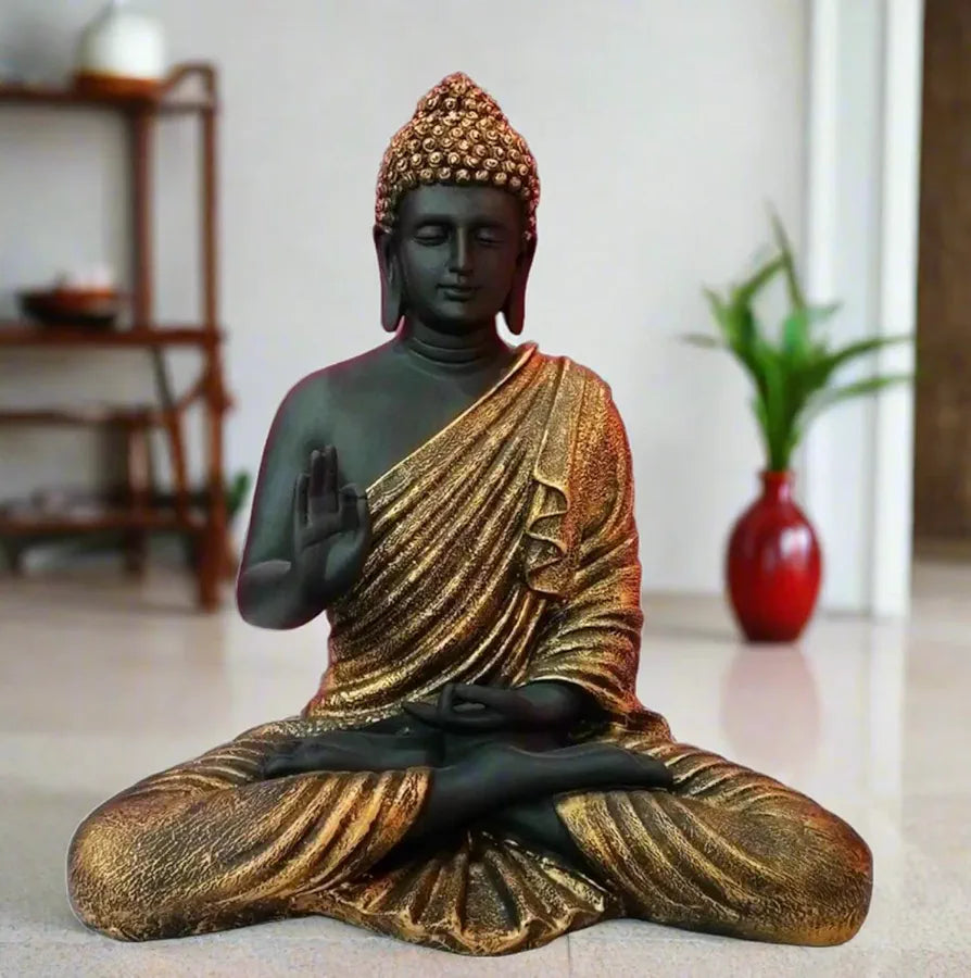 Alila Big Size Meditating Black Golden Buddha Idol Statue Showpiece 14 inches 35cm 1 Feet