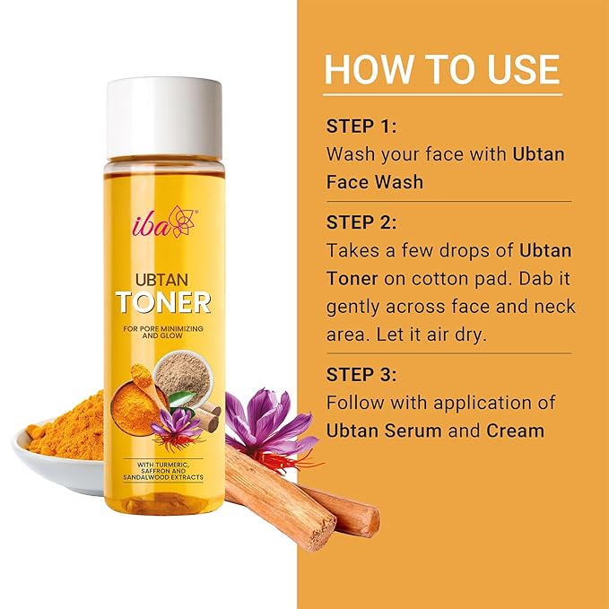 Iba Ubtan Toner With Turmeric, Saffron & Sandalwood Extracts for Pore Minimizing and Glow - 130 Ml