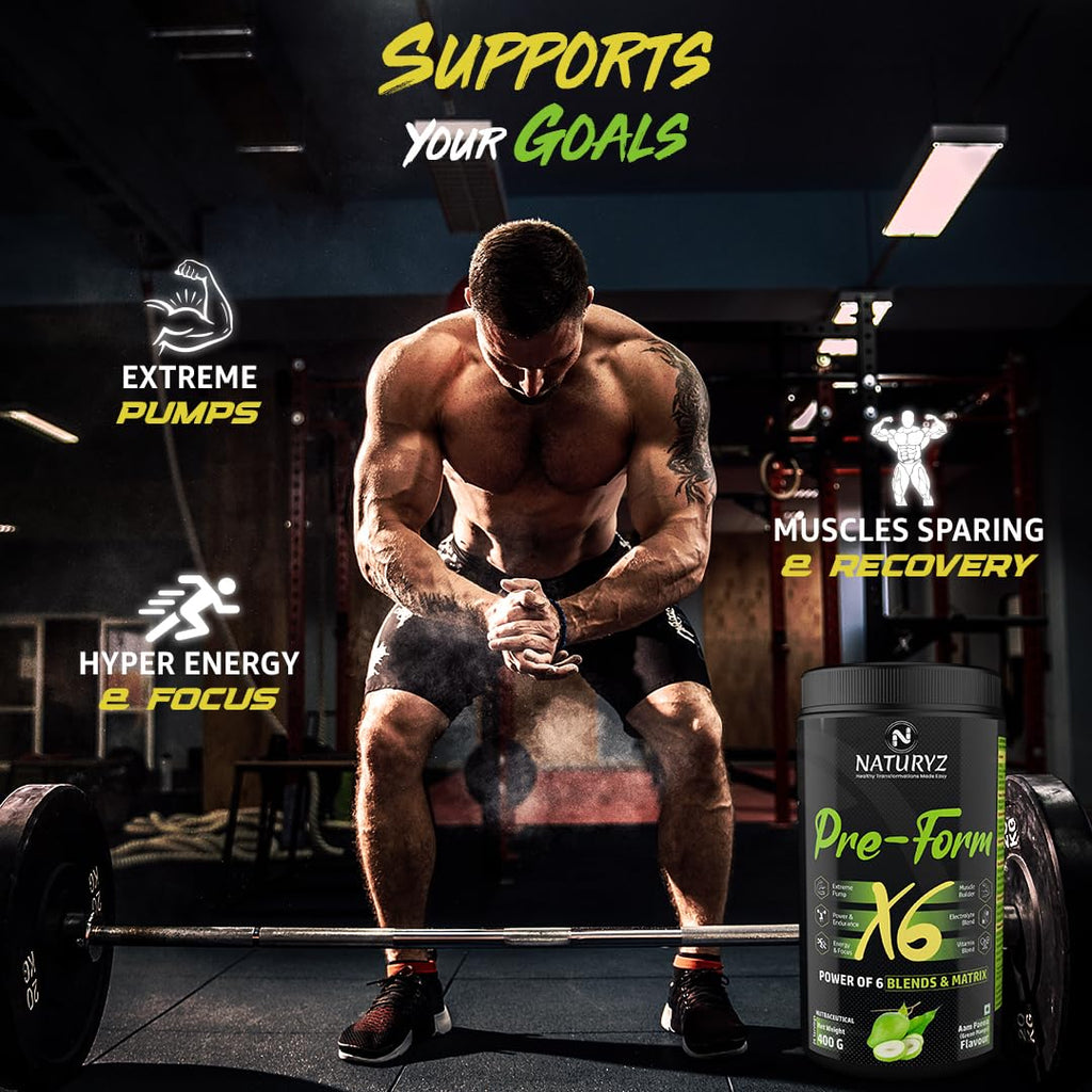 Naturyz Pre - Form X6 Pre Workout Supplement With Highest 19 Nutrients For Extreme Pump,Powder,Endurance,Energy,Focus,Muscle Builder,Vitamins & Electrolytes- 400 grams (Aam Panna Flavour)