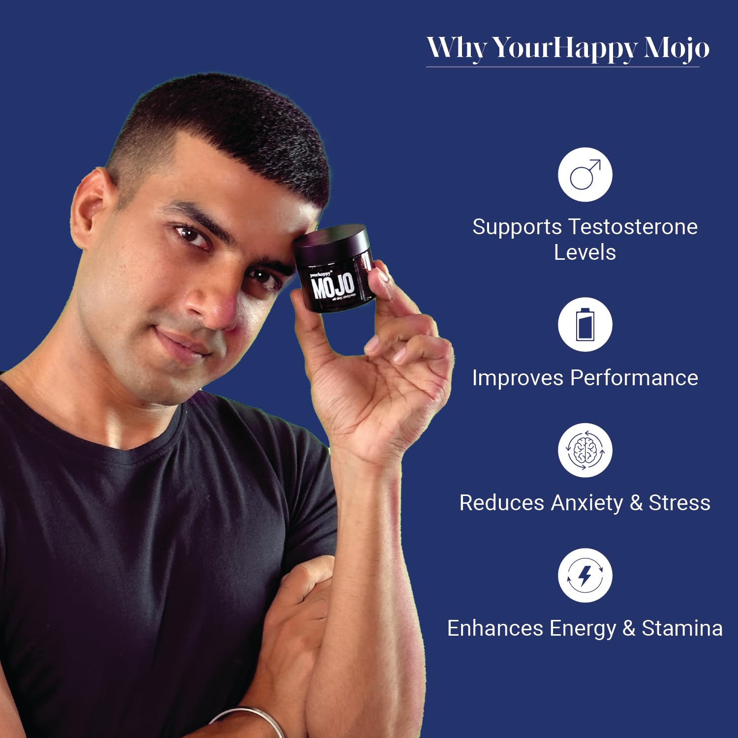 YourHappyLife MOJO Testosterone Supplement for Men with Premium Natural Stamina Amplifier and Fenugreek, L-Arginine & Tribulus for Performance Support, Muscle Recovery & Stamina (30 X 2 Capsules)