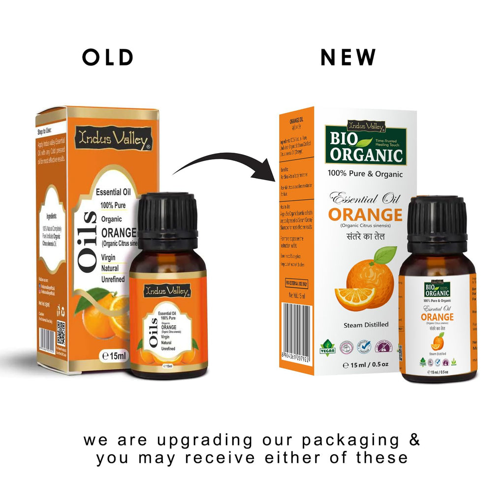 Indus Valley 100% Pure Natural & Organic, Undiluted Orange Essential Oil with Therapeutic Grade & Glass Dropper for Skin, Hair Care (15ml)