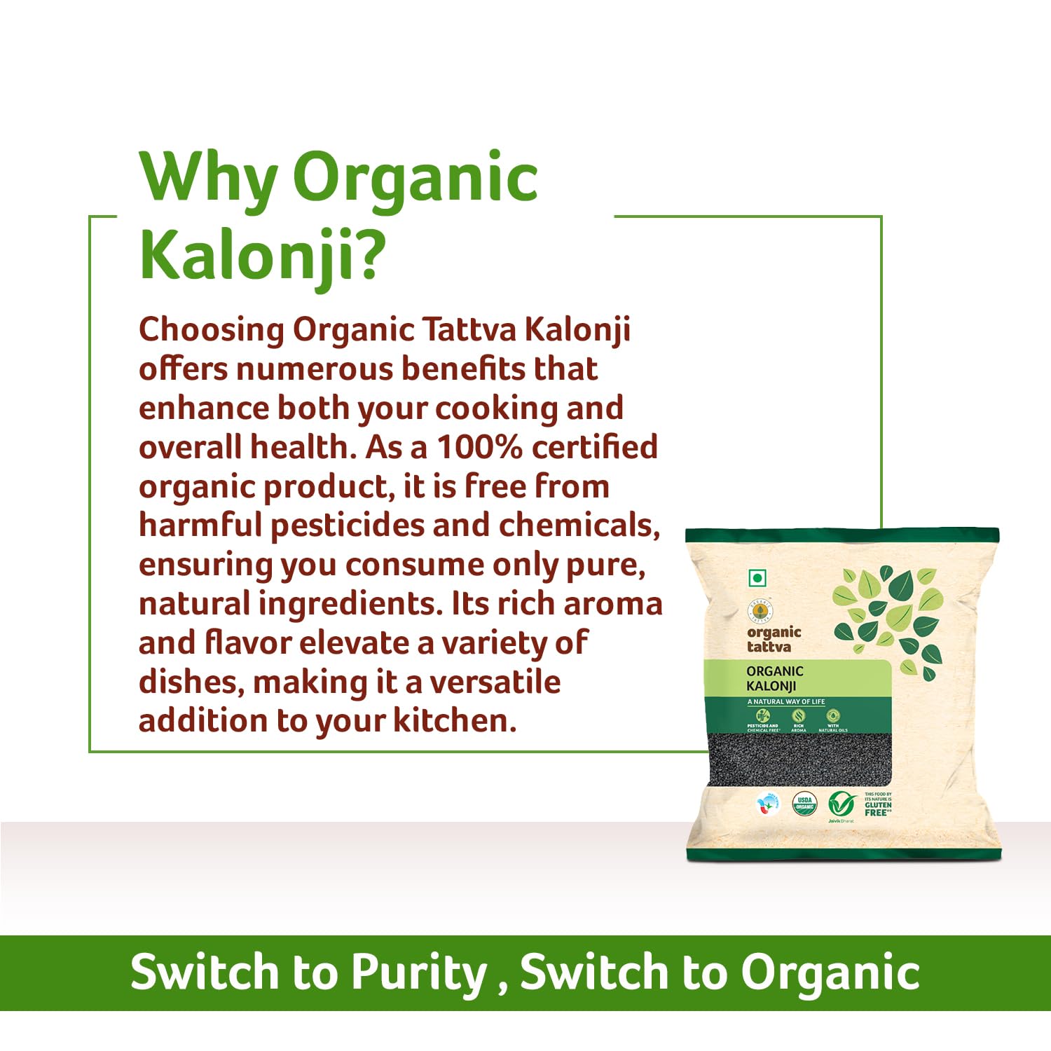 Organic Tattva Kalonji Seeds 100g | Whole Nigella Kalonji Seeds for Daily Cooking, Baking & Seasoning Use