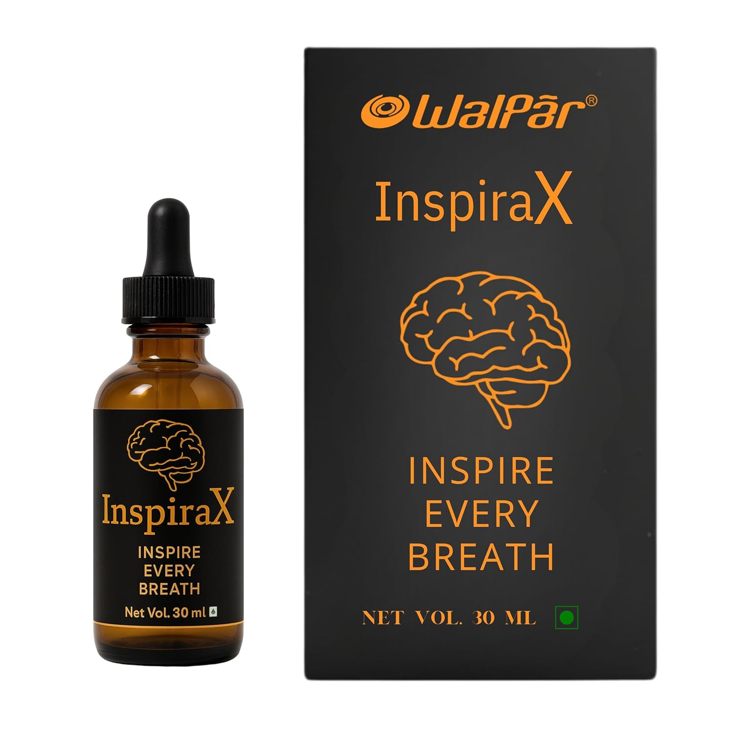Walpar InspiraX Premium Liquid Drops | Natural Focus Energy Booster Stress Relief | Support Performance enhancer | Peppermint MCT Oil | Vegan WHO-GMP Certified | 60 Servings