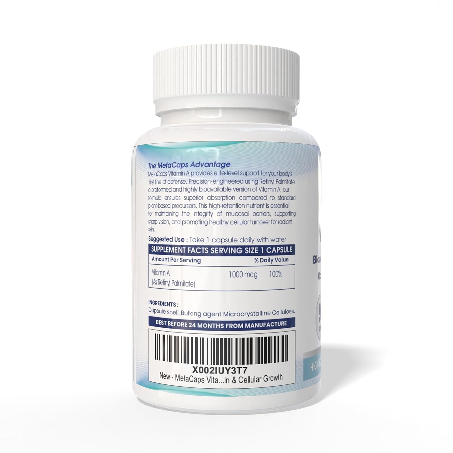 MetaCaps Vitamin A – 90 Veg Capsules | High-Potency Retinyl Palmitate for Immune Resilience & Vision Health | Supports Clear Skin & Cellular Growth