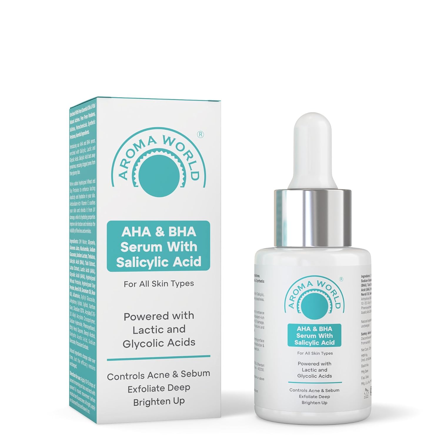 2% Salicylic Acid AHA & BHA Face Serum | Controls Acne & Sebum, Deep Exfoliating Serum to Brighten Skin | For All Skin Types | 30 ml
