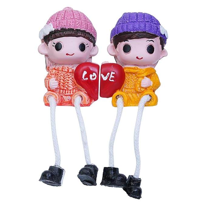 Ecraftindia Cute Boy and Girl Doll Sitting Couple Statue Holding Heart Love Decorative Showpiece