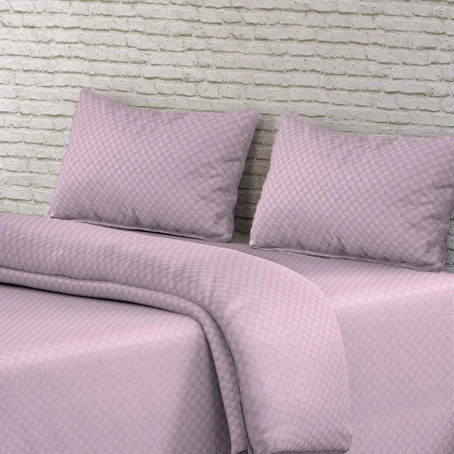 Trance Home Linen Premium 100% Cotton Jacquard Weave Fitted Bedsheet for Single Bed with 1 Pillow Cover 300TC Colour Cameo Rose