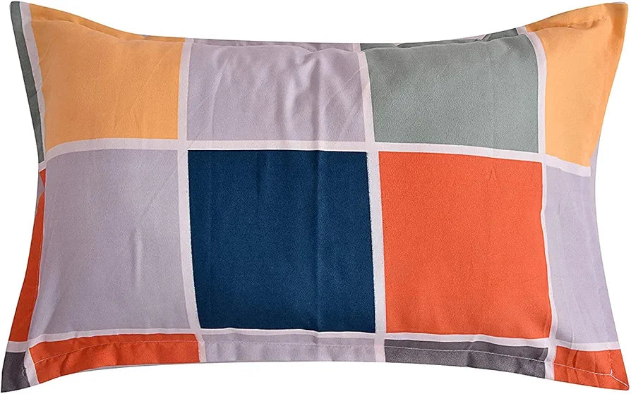 The Home Style Cotton Feel Glace Cotton Elastic Fitted Printed Double Bed King Size Bedsheet with 2 Pillow Cover Vibrant Checks