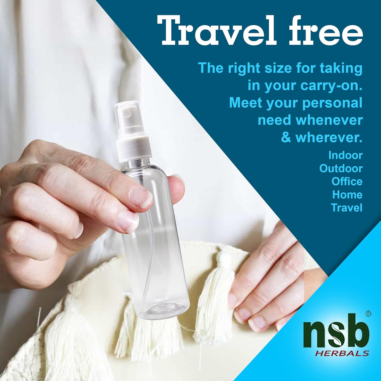 nsb herbals 100 ml Transparent Plastic Empty Refillable Reusable Fine Mist Spray Bottle Container For Sanitizer, Perfume, Rose Water, Travel, Home Care, Other Diy (Pack Of 3)