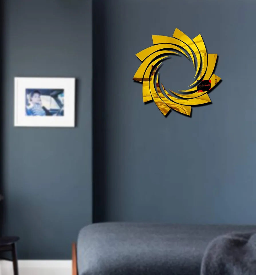 Bikri Kendra Sun Golden Model-6 Mirror Stickers for Wall, Acrylic Mirror Wall Decor Sticker