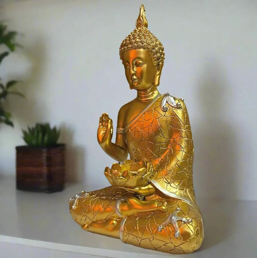Alila Golden Meditating Buddha Statue Idol for Home Living Room Decor Office Corporate Gift 9 Inches
