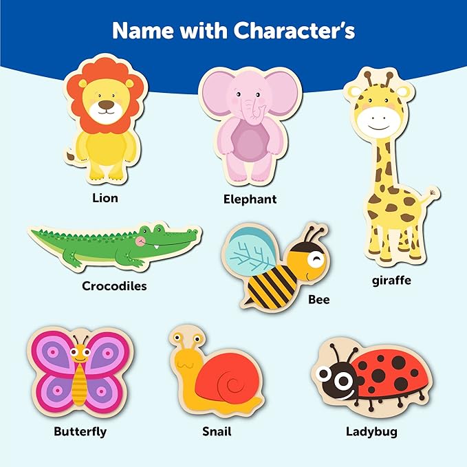 Mini Leaves Jungle Animal Friends and Insects Jumbo Knob Wooden Puzzle | Knob Puzzles for Kids for Kids | Educational Puzzle