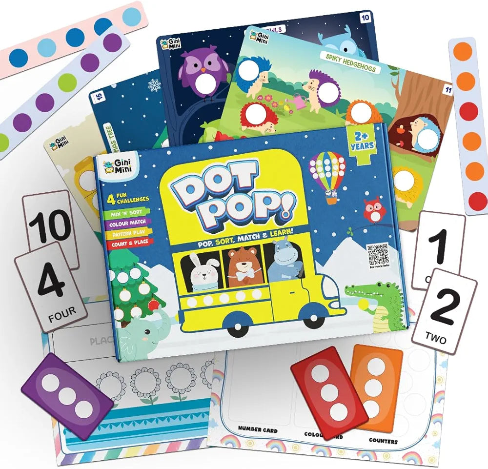 GiniMini DOT POP Activity Kit for Kids 2–5 150+ Elements Colour Counting Sorting & Matching Games Early Learning Motor Skills Reusable Mess-Free & Screen-Free Fun