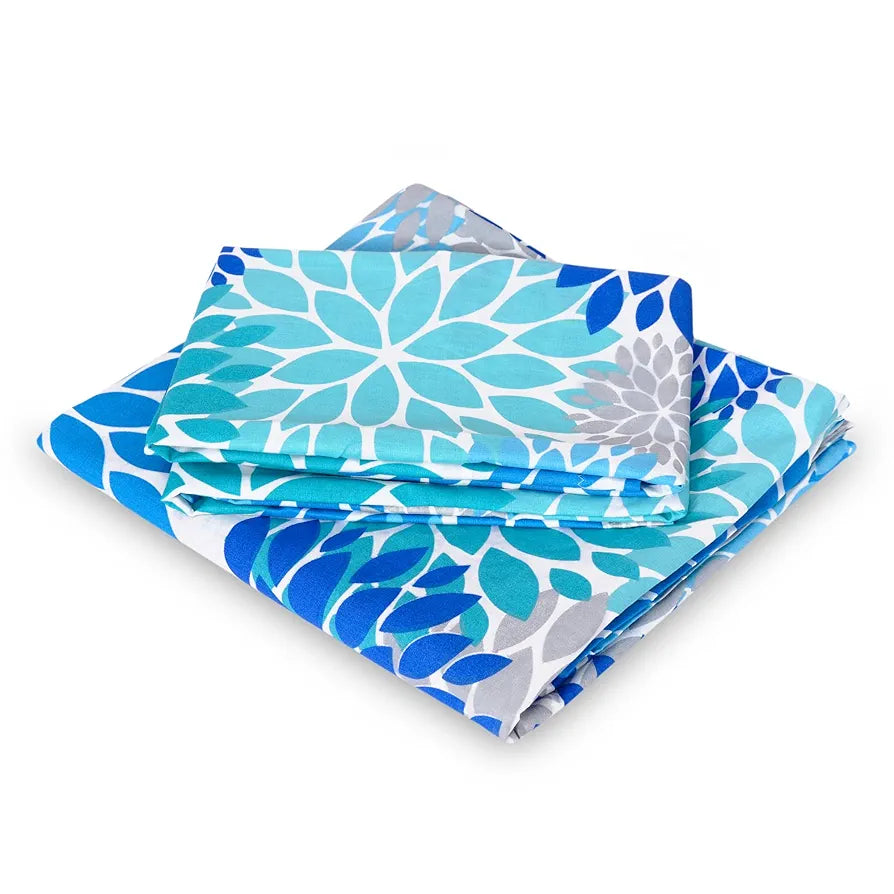 Divine Casa 144 TC 100% Cotton Double Bedsheet with 2 Pillow Covers Floral Pattern Colour Blue Aqua