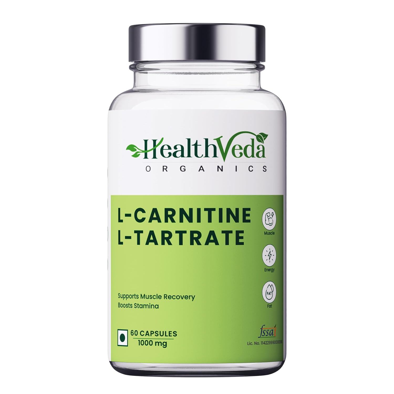 Health Veda Organics L Carnitine L-Tartrate, 1000mg | Pre-Workout Supplements | Supports Muscle Recovery & Endurance | For Both Men & Women I 60 Veg Capsules